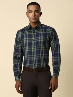 Allen Solly - Men Navy Slim Fit Checks Full Sleeves Formal Shirt