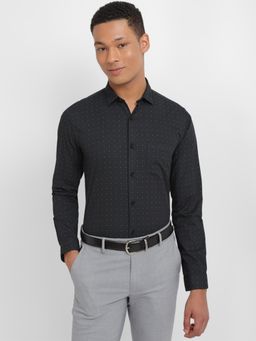 Allen Solly - Men Black Slim Fit Textured Full Sleeves Formal Shirt