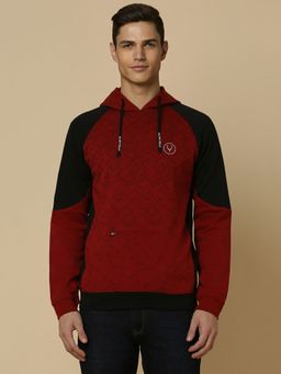 Allen Solly - Men Maroon Hooded Neck Full Sleeves Casual Sweatshirt