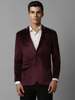 Louis Philippe - Men Wine Slim Fit Solid Party Blazer