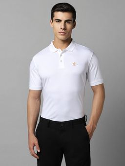 Louis Philippe - Men White Solid Collar Neck Polo T-Shirt