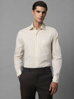Louis Philippe - Men Cream Classic Fit Textured Full Sleeves Formal Shirt