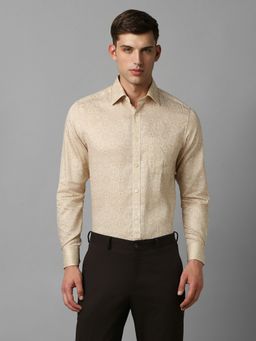 Louis Philippe - Men Beige Classic Fit Print Full Sleeves Formal Shirt