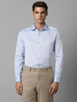 Louis Philippe - Men Blue Classic Fit Textured Full Sleeves Formal Shirt