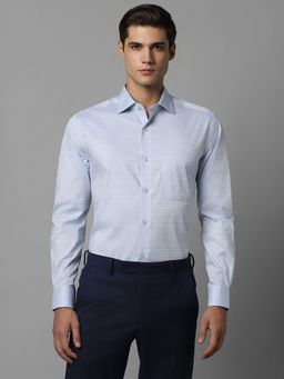 Louis Philippe - Men Blue Classic Fit Textured Full Sleeves Formal Shirt