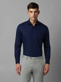 Louis Philippe - Men Navy Classic Fit Solid Full Sleeves Formal Shirt
