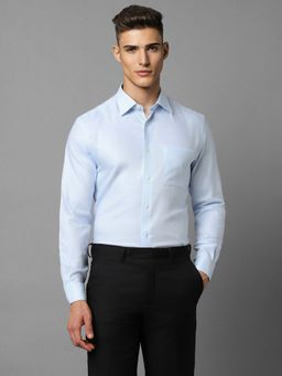 Louis Philippe - Men Blue Classic Fit Textured Full Sleeves Formal Shirt