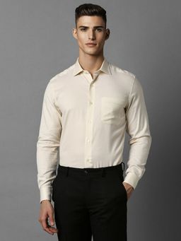 Louis Philippe - Men Cream Classic Fit Textured Full Sleeves Formal Shirt
