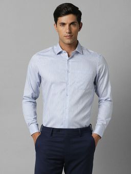 Louis Philippe - Men Blue Slim Fit Stripe Full Sleeves Formal Shirt