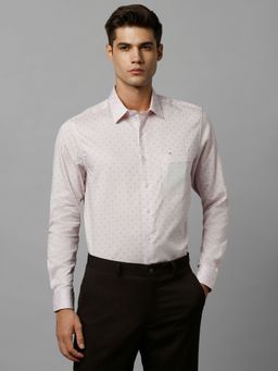 Louis Philippe - Men Pink Slim Fit Print Full Sleeves Formal Shirt