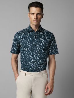 Louis Philippe - Men Navy Classic Fit Print Half Sleeves Formal Shirt