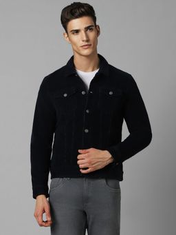 Louis Philippe - Men Casual Black Solid Denim Jacket
