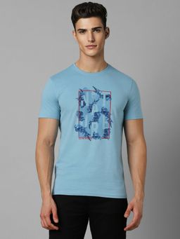 Louis Philippe - Men Blue Print Crew Neck T-Shirt