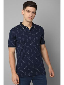 Louis Philippe - Men Navy Print Collar Neck Polo T-Shirt