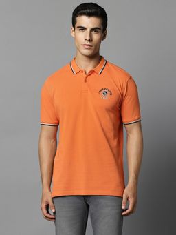 Louis Philippe - Men Orange Printed Collar Neck Polo T-Shirt