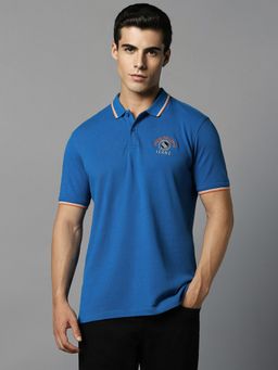 Louis Philippe - Men Blue Printed Collar Neck Polo T-Shirt