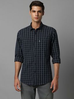 Louis Philippe - Men Navy Slim Fit Checks Full Sleeves Casual Shirt