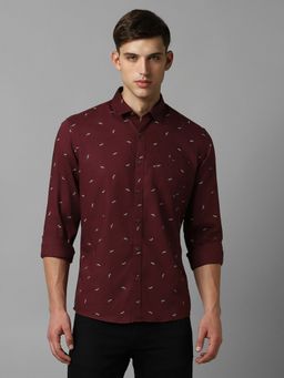 Louis Philippe - Men Maroon Slim Fit Print Full Sleeves Casual Shirt