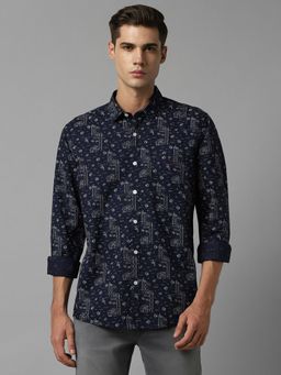 Louis Philippe - Men Navy Slim Fit Print Full Sleeves Casual Shirt