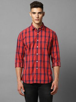 Louis Philippe - Men Red Slim Fit Checks Full Sleeves Casual Shirt