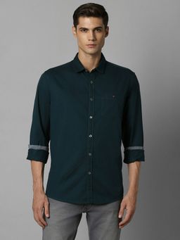 Louis Philippe - Men Green Slim Fit Solid Full Sleeves Casual Shirt