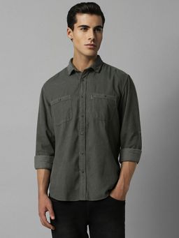 Louis Philippe - Men Green Slim Fit Textured Full Sleeves Casual Shirt