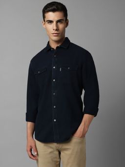 Louis Philippe - Men Navy Slim Fit Solid Full Sleeves Casual Shirt