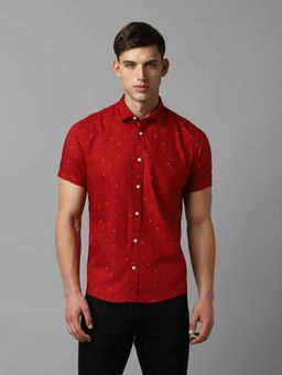 Louis Philippe - Men Red Slim Fit Print Half Sleeves Casual Shirt