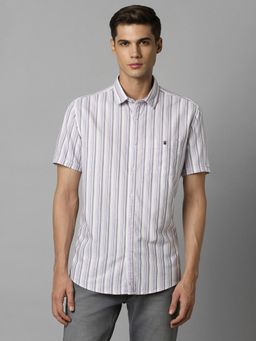 Louis Philippe - Men Lilac Slim Fit Stripe Half Sleeves Casual Shirt