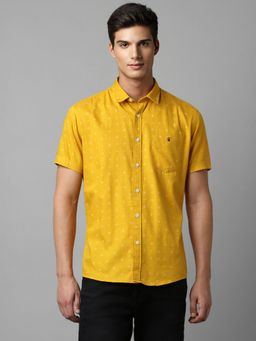 Louis Philippe - Men Yellow Slim Fit Print Half Sleeves Casual Shirt