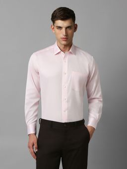 Louis Philippe - Men Pink Classic Fit Textured Full Sleeves Formal Shirt