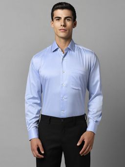 Louis Philippe - Men Blue Classic Fit Solid Full Sleeves Formal Shirt