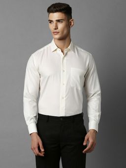 Louis Philippe - Men Cream Classic Fit Textured Full Sleeves Formal Shirt