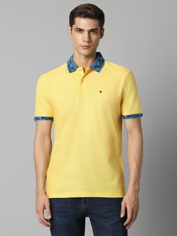 Louis Philippe - Men Yellow Solid Collar Neck Polo T-Shirt