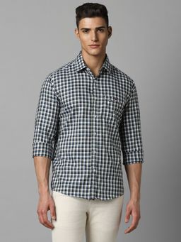 Louis Philippe - Men Navy Slim Fit Checks Full Sleeves Casual Shirt