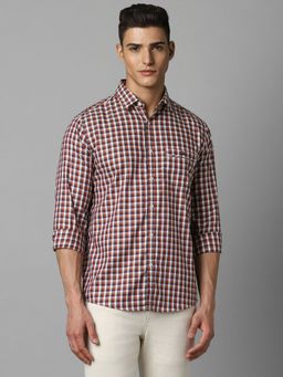 Louis Philippe - Men Maroon Slim Fit Checks Full Sleeves Casual Shirt