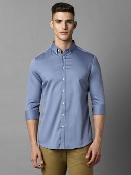 Louis Philippe - Men Blue Slim Fit Solid Full Sleeves Casual Shirt