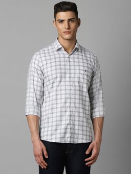 Louis Philippe - Men White Slim Fit Checks Full Sleeves Casual Shirt