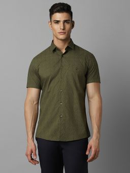 Louis Philippe - Men Olive Slim Fit Print Half Sleeves Casual Shirt