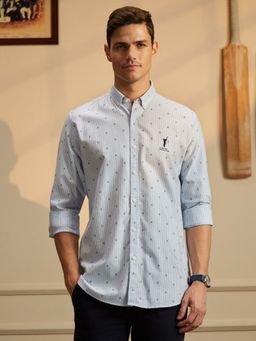 Peter England - Men Blue Slim Fit Print Full Sleeves Casual Shirt