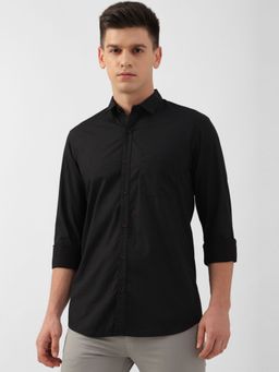 Peter England - Men Black Slim Fit Printed Full Sleeves Casual Shirt