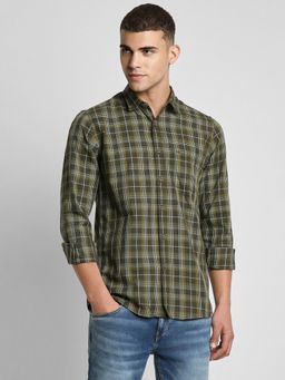 Peter England - Men Olive Slim Fit Checks Full Sleeves Casual Shirt