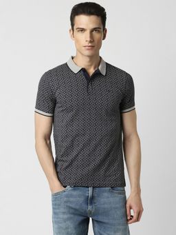 Van Heusen - Men Navy Print Collar Neck Polo T-Shirt