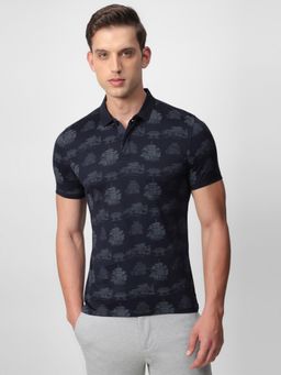 Van Heusen - Men Navy Print Collar Neck Polo T-Shirt