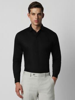 Van Heusen - Men Black Slim Fit Solid Full Sleeves Party Shirt