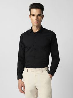 Van Heusen - Men Black Slim Fit Stripe Full Sleeves Party Shirt