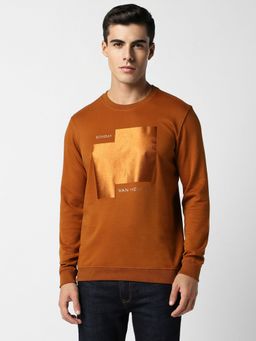 Van Heusen - Men Orange Graphic Crew Neck Sweatshirt