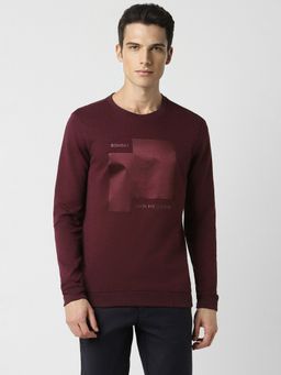 Van Heusen - Men Maroon Graphic Crew Neck Sweatshirt