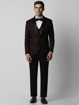 Van Heusen - Men Black Print Skinny Fit Party Three Piece Suit (Set of 3)