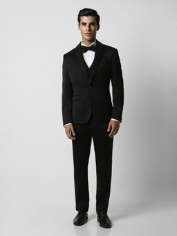 Van Heusen - Men Black Solid Skinny Fit Wedding Three Piece Suit (Set of 3)